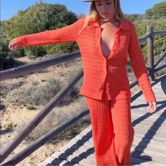 Zara orange chenille knit pants NWT - Picture 7 of 11